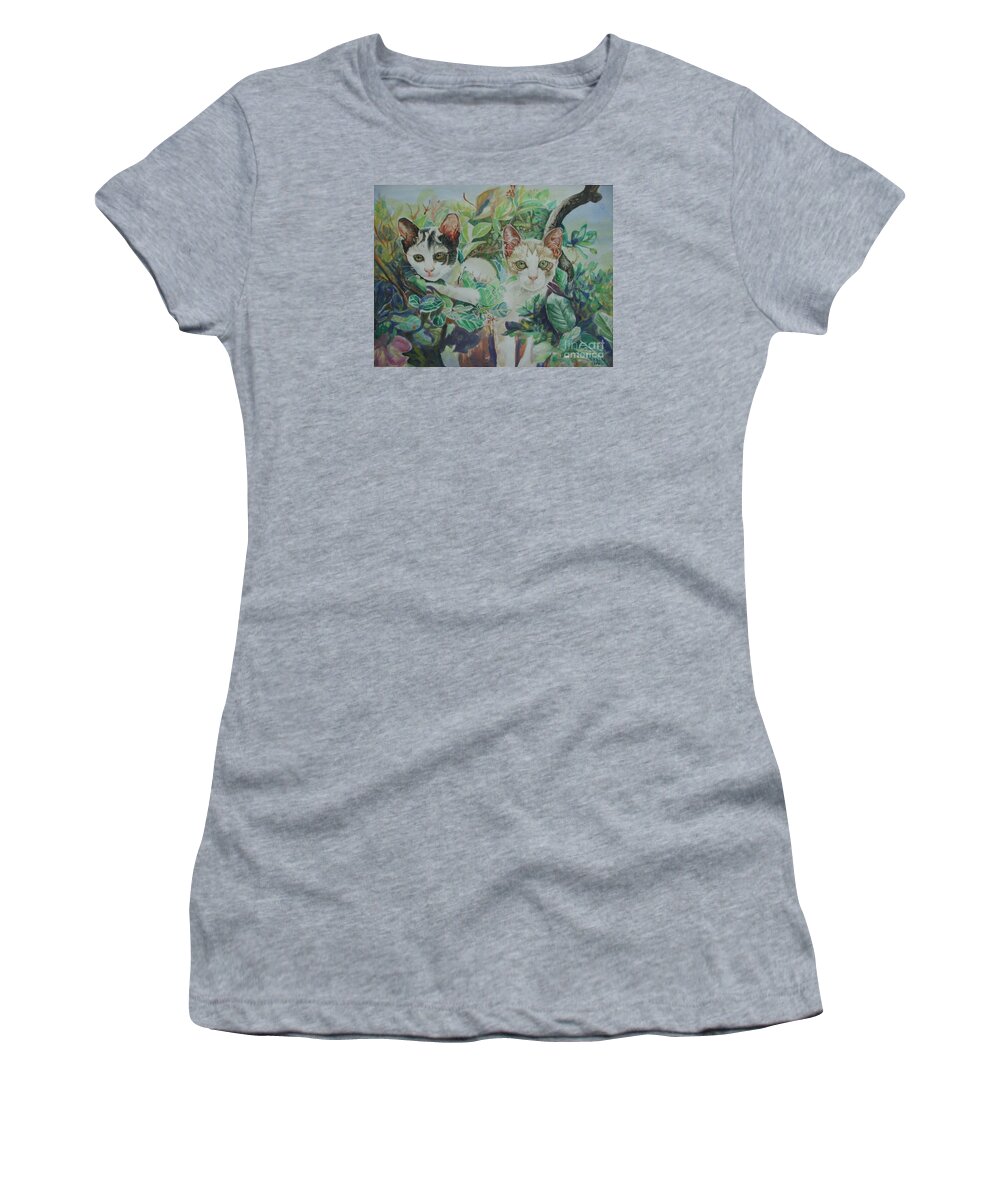 Cats Women's T-Shirt featuring the painting The Sisters by Sukalya Chearanantana