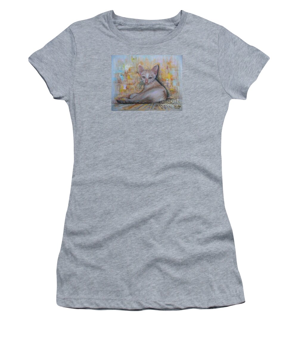 Cat Women's T-Shirt featuring the painting The Sitting CAT by Sukalya Chearanantana