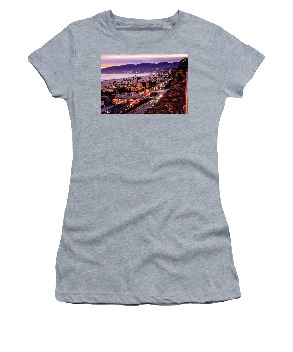 Sunset Santa Monica Bay Women's T-Shirt featuring the photograph The Slow Drive Home by Gene Parks