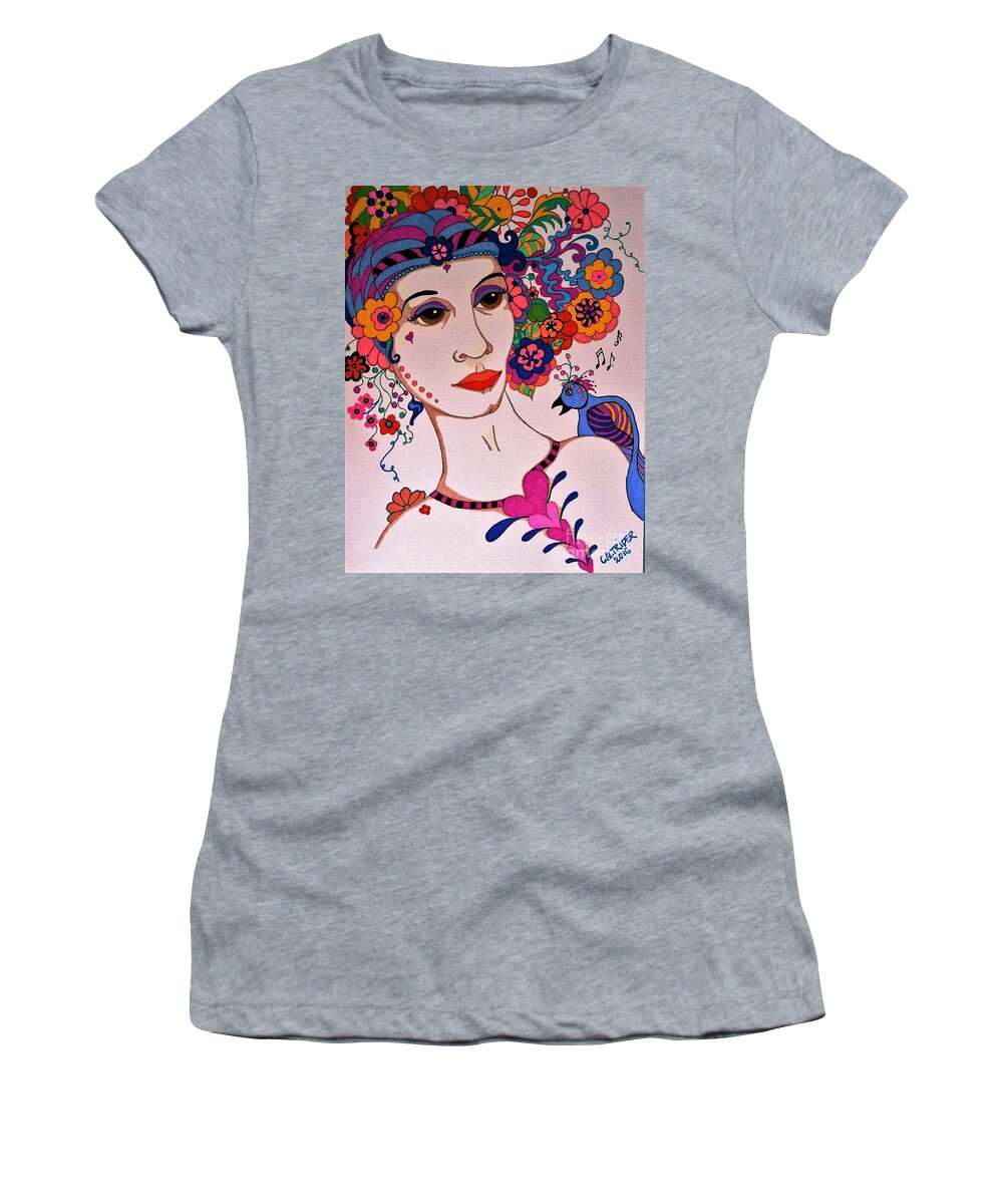 Ladies Women's T-Shirt featuring the painting The Songbird by Alison Caltrider