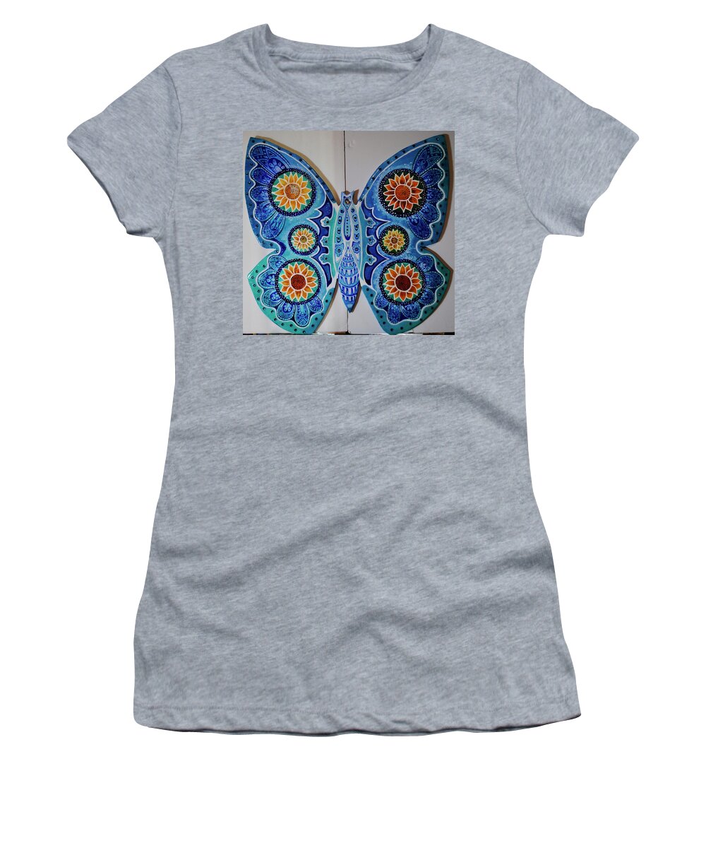 Art On Wood Women's T-Shirt featuring the painting The Summer Butterfly by Patricia Arroyo