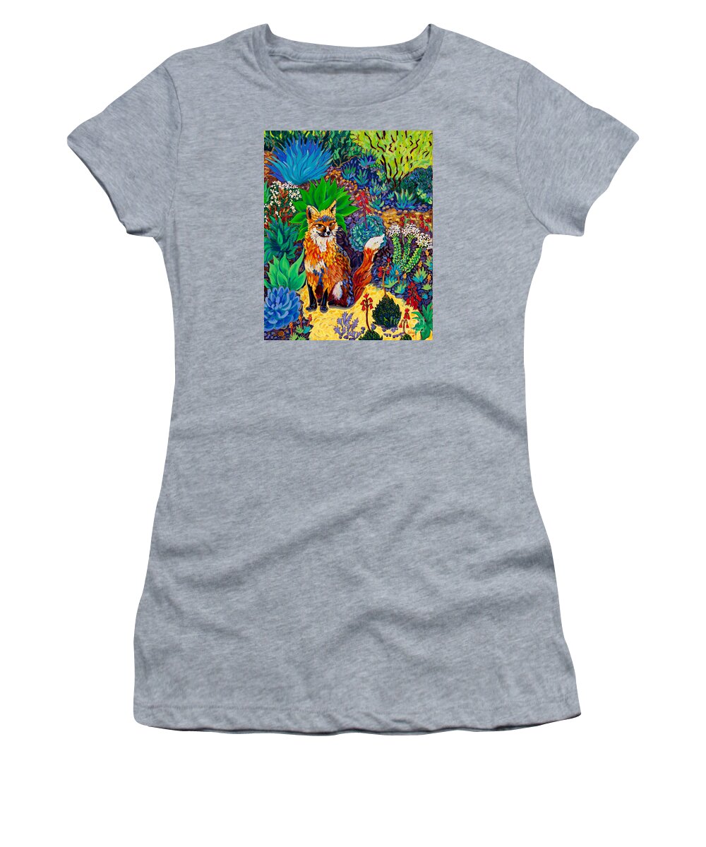 Fox Women's T-Shirt featuring the painting The Sun Fox by Cathy Carey
