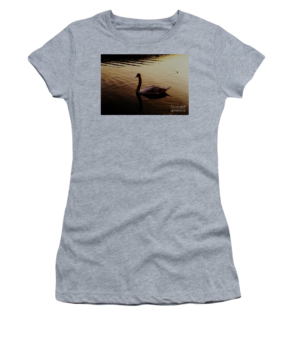 The Sundown Swan Women's T-Shirt featuring the photograph The Sundown Swan by Martin Howard