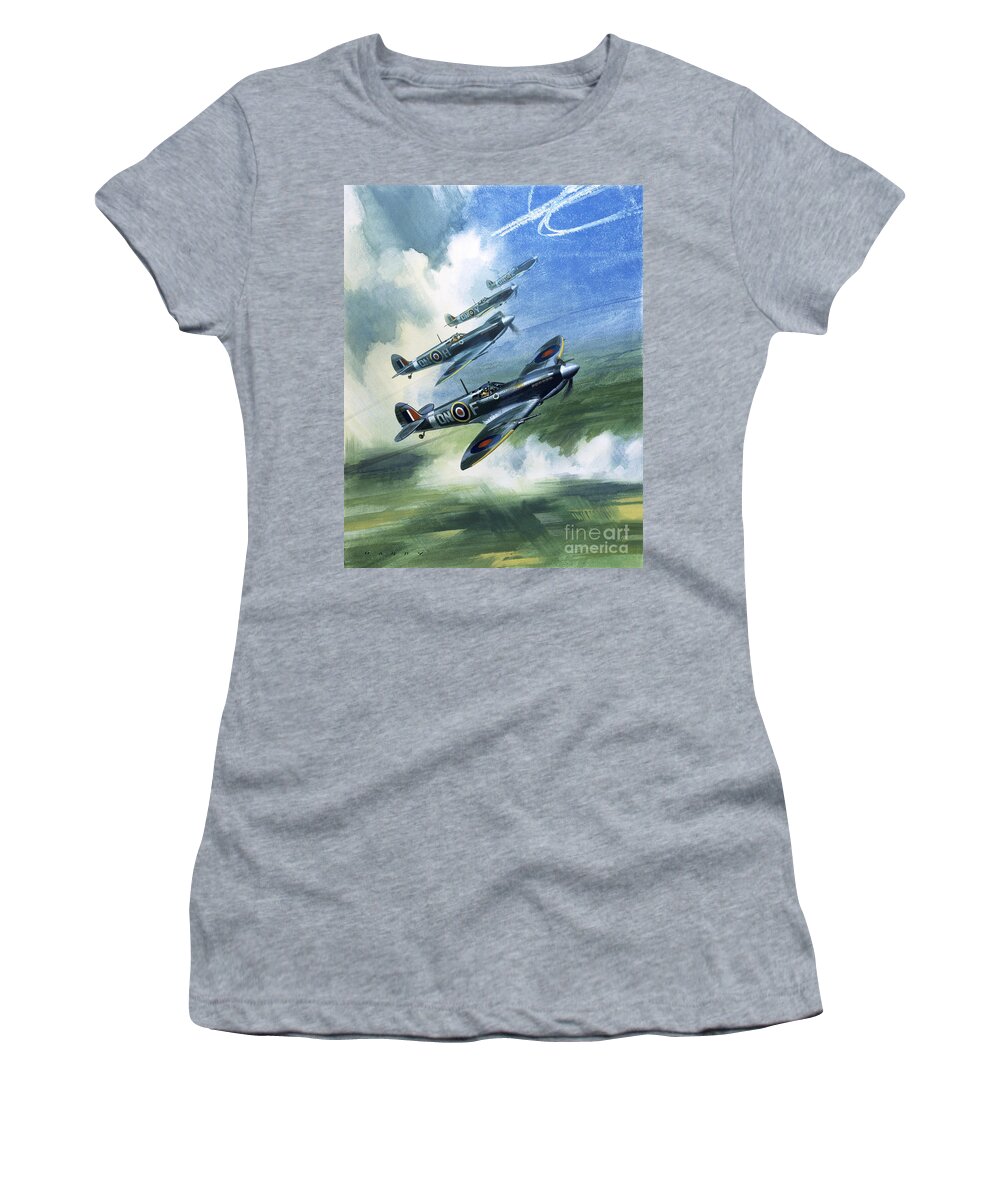 The Women's T-Shirt featuring the painting The Supermarine Spitfire Mark IX by Wilfred Hardy