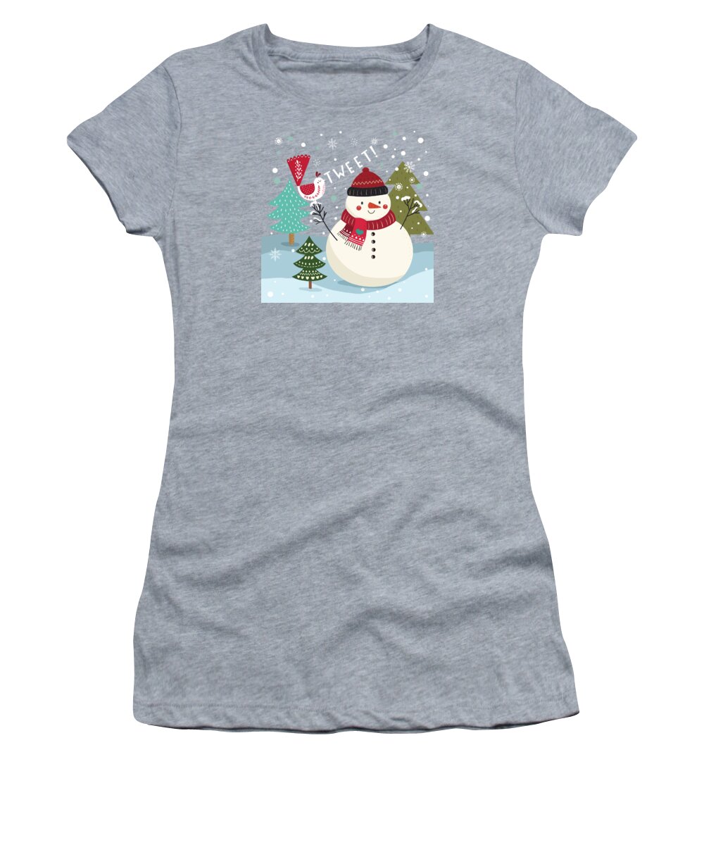Painting Women's T-Shirt featuring the painting The Sweet Song Of Winter by Little Bunny Sunshine