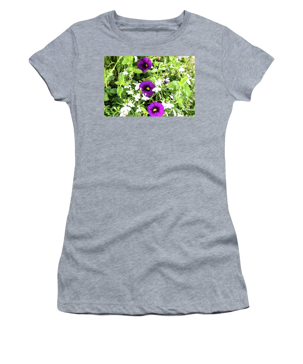Flower Women's T-Shirt featuring the digital art The Three Purples by Ed Stines