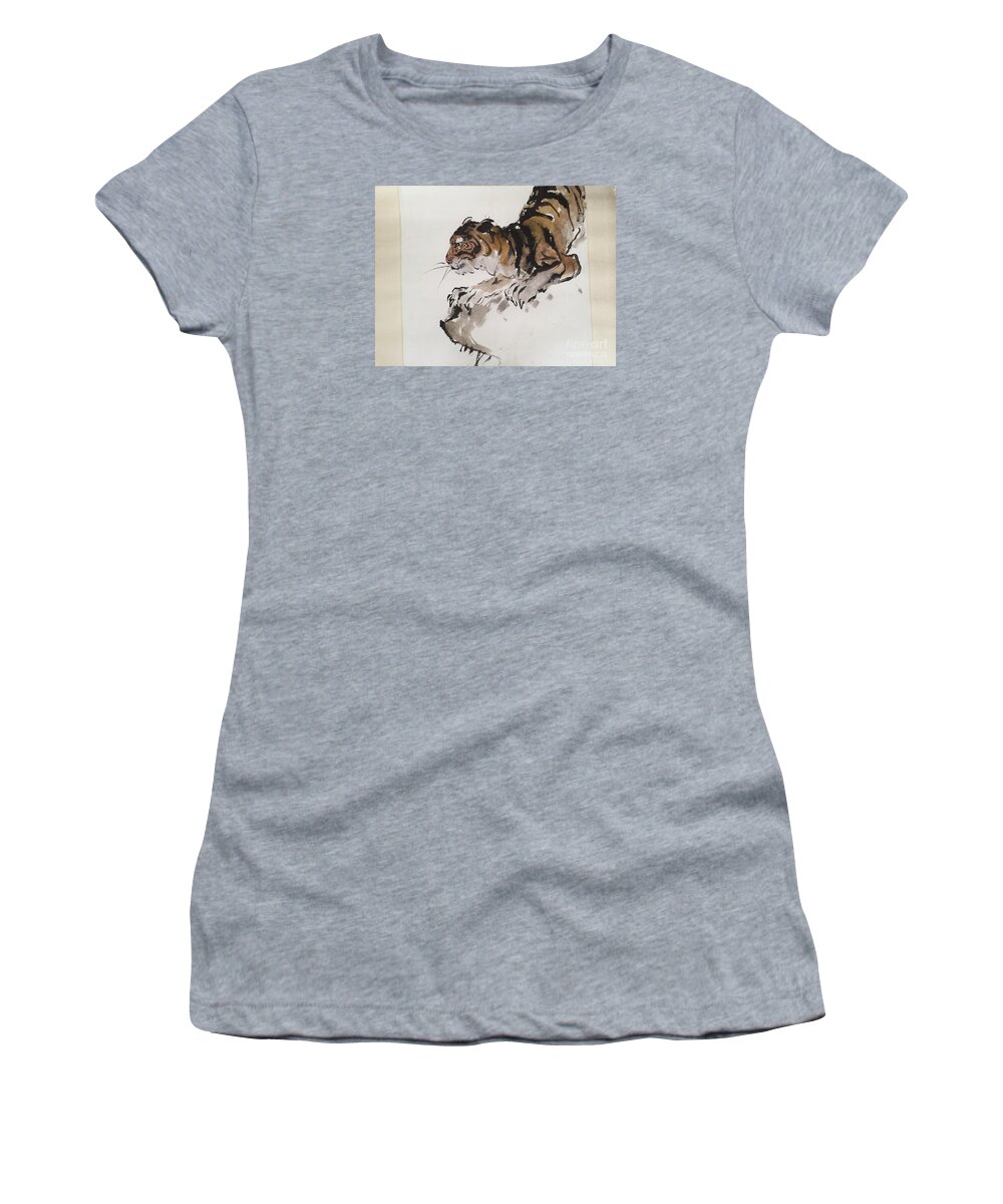  Tiger At Rest Women's T-Shirt featuring the painting Tiger At Rest by Fereshteh Stoecklein