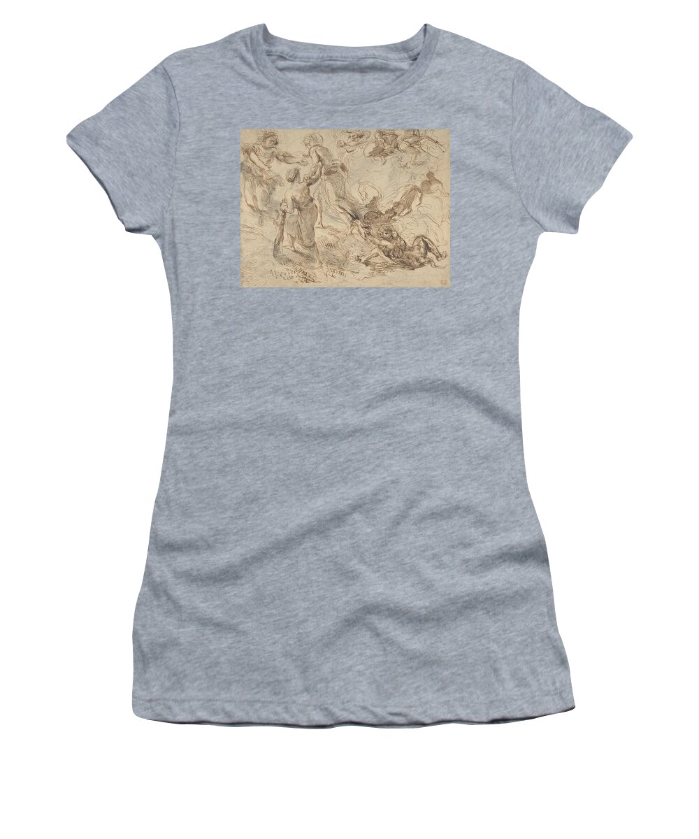 19th Century Art Women's T-Shirt featuring the drawing The Triumph of Genius over Envy by Eugene Delacroix