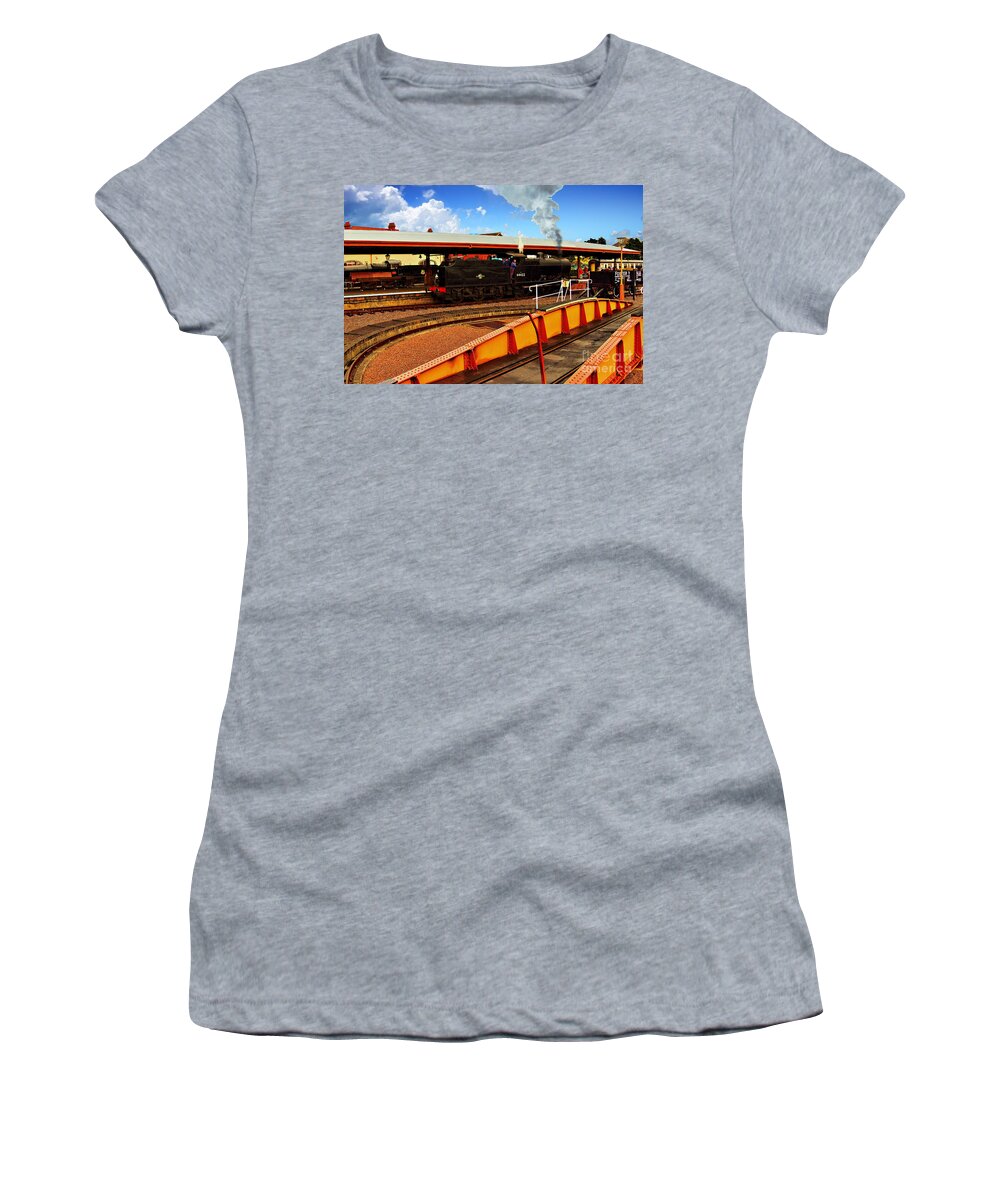Railways Women's T-Shirt featuring the photograph The Turntable. by Richard Denyer