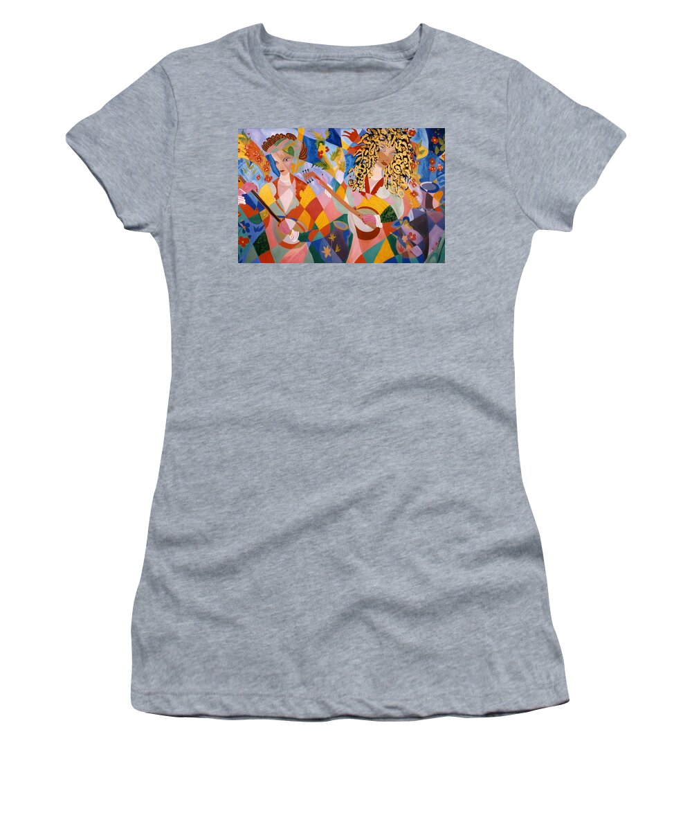 Women Women's T-Shirt featuring the painting The two Women Musicians by Sima Amid Wewetzer