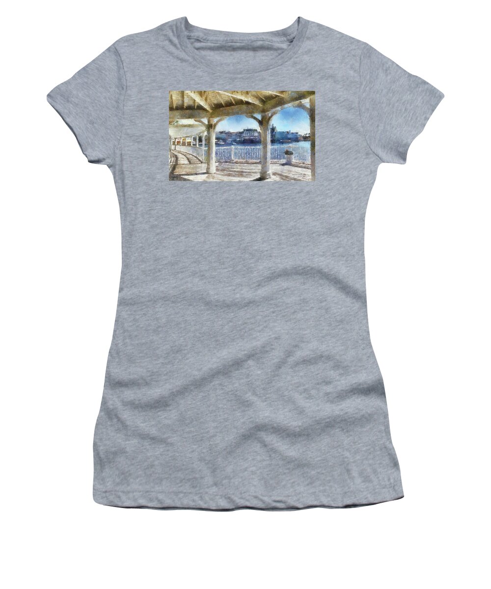 Boardwalk Women's T-Shirt featuring the photograph The View From The Boardwalk Gazebo WDW 02 Photo Art MP by Thomas Woolworth