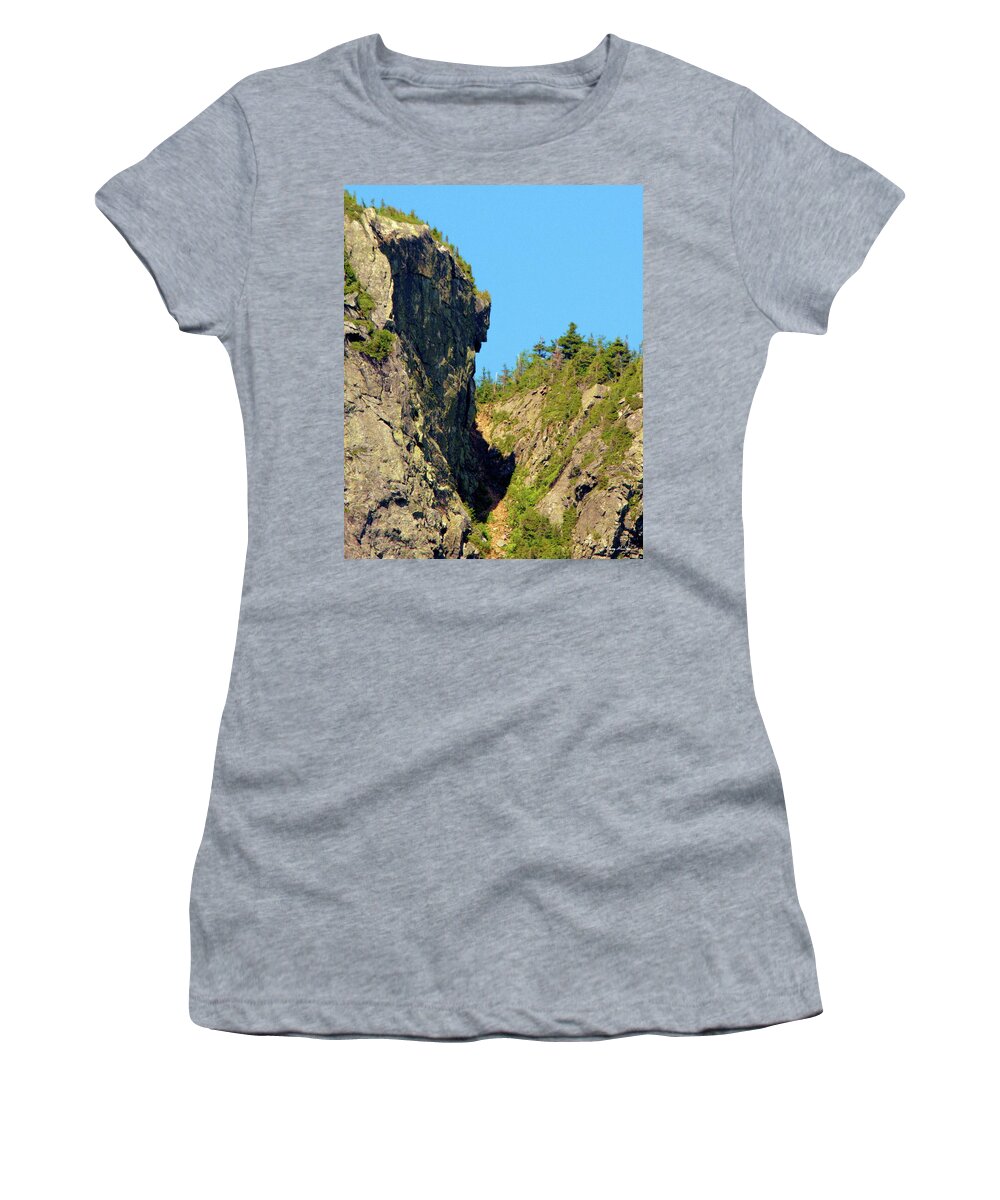 Mountains Women's T-Shirt featuring the pyrography The Watcher's Sunny Side by Harry Moulton