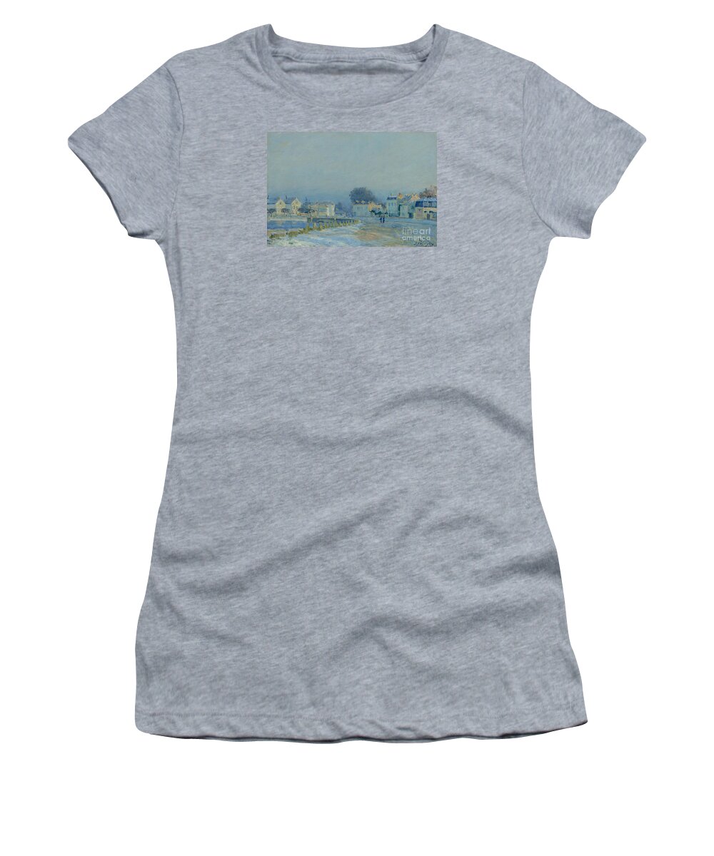 Alfred Sisley Women's T-Shirt featuring the painting The Watering Pond At Marly With Hoarfrost by MotionAge Designs