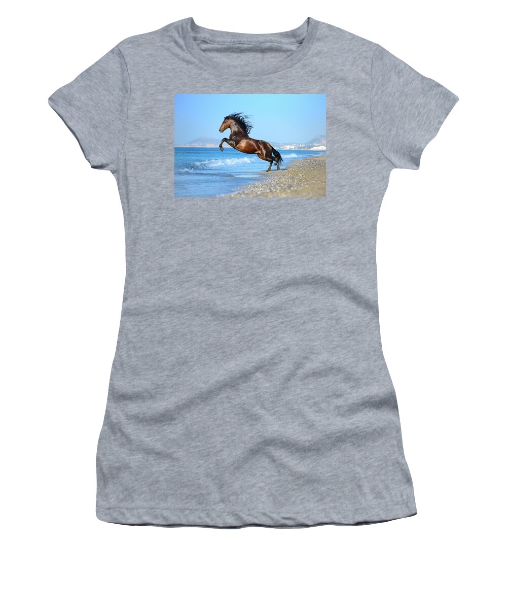 Russian Artists New Wave Women's T-Shirt featuring the photograph The Wave. Andalusian Horse by Ekaterina Druz