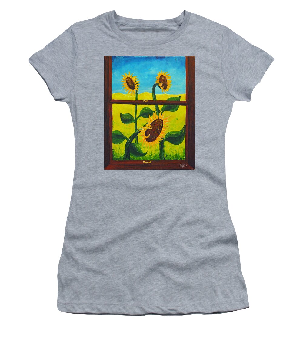 Nude Beach Women's T-Shirt featuring the painting The Window by Michael Fencik