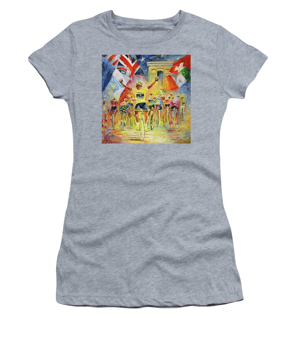 Sports Women's T-Shirt featuring the painting The Winner Of The Tour De France by Miki De Goodaboom