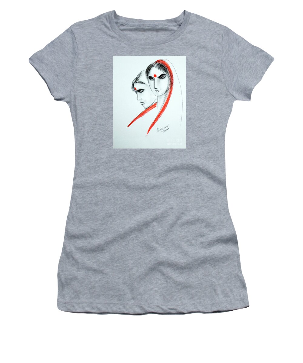 Women Women's T-Shirt featuring the painting The Women by Asha Sudhaker Shenoy