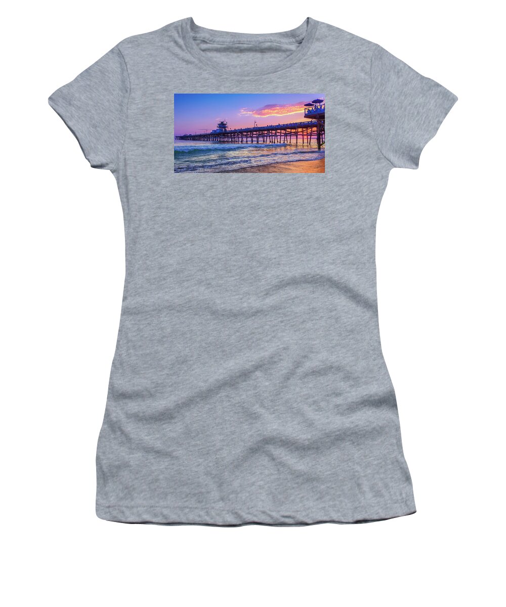 San Clemente Women's T-Shirt featuring the photograph There will be another one - San Clemente Pier Sunset by Scott Campbell