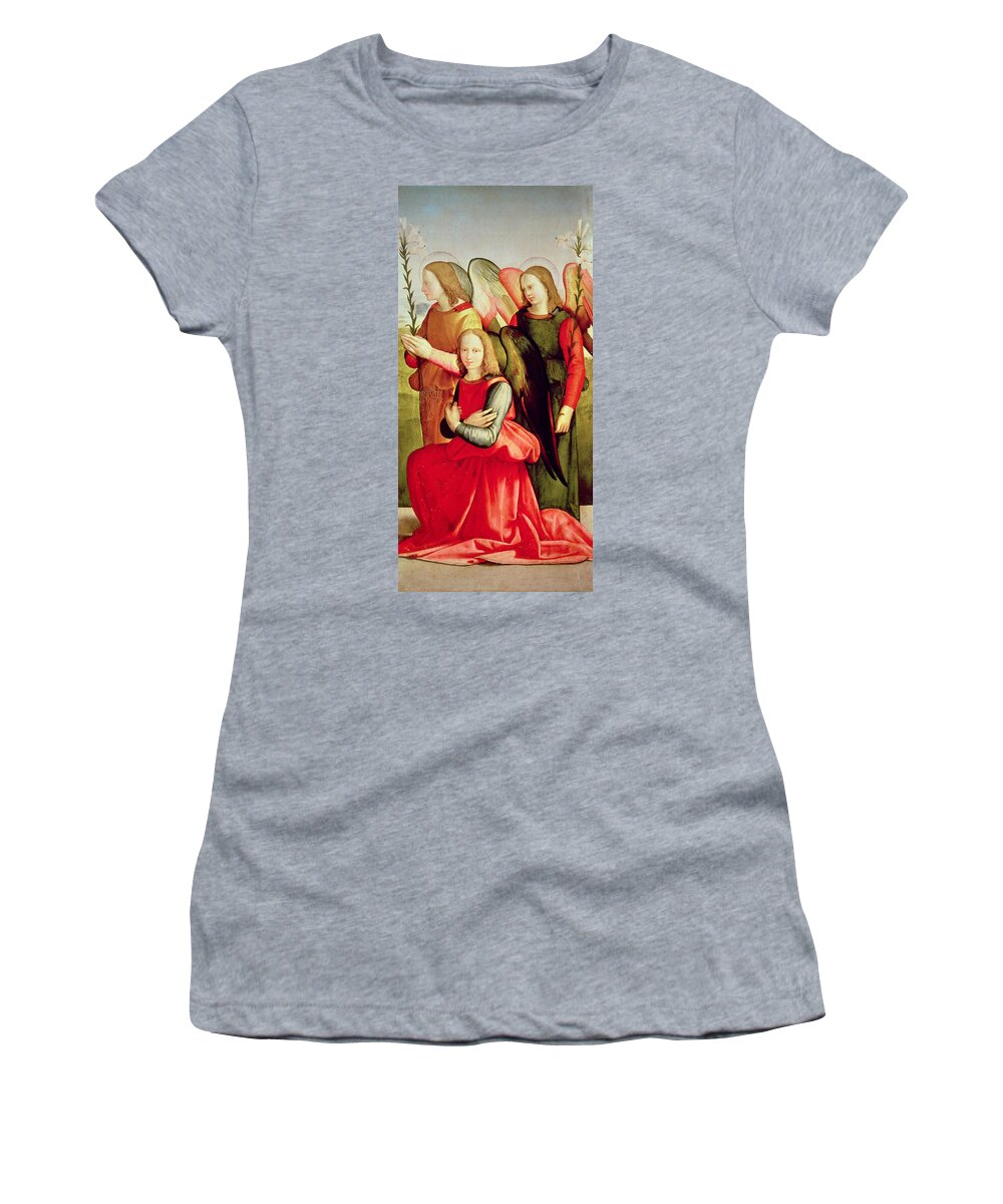 Three Women's T-Shirt featuring the painting Three Angels by Ghirlandaio