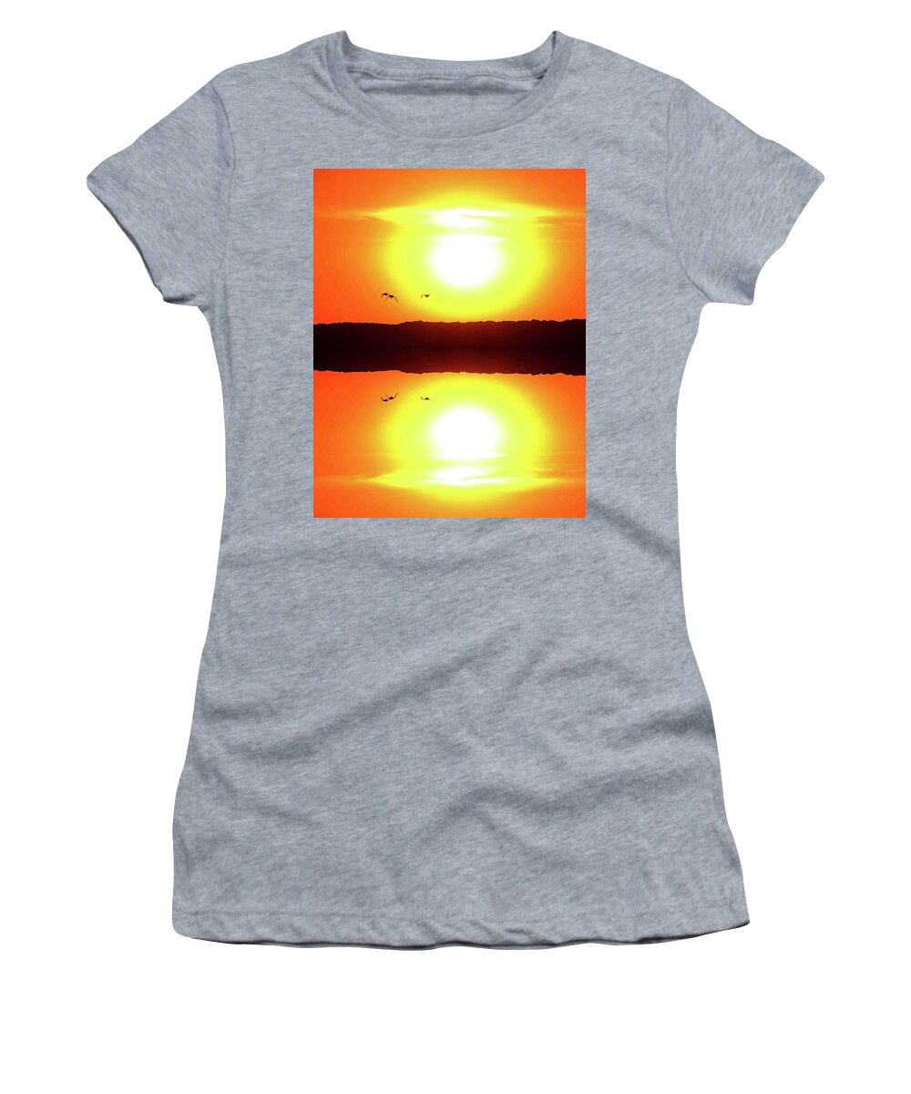 Abstract Women's T-Shirt featuring the digital art Three Birds Flying At Sunrise Five by Lyle Crump