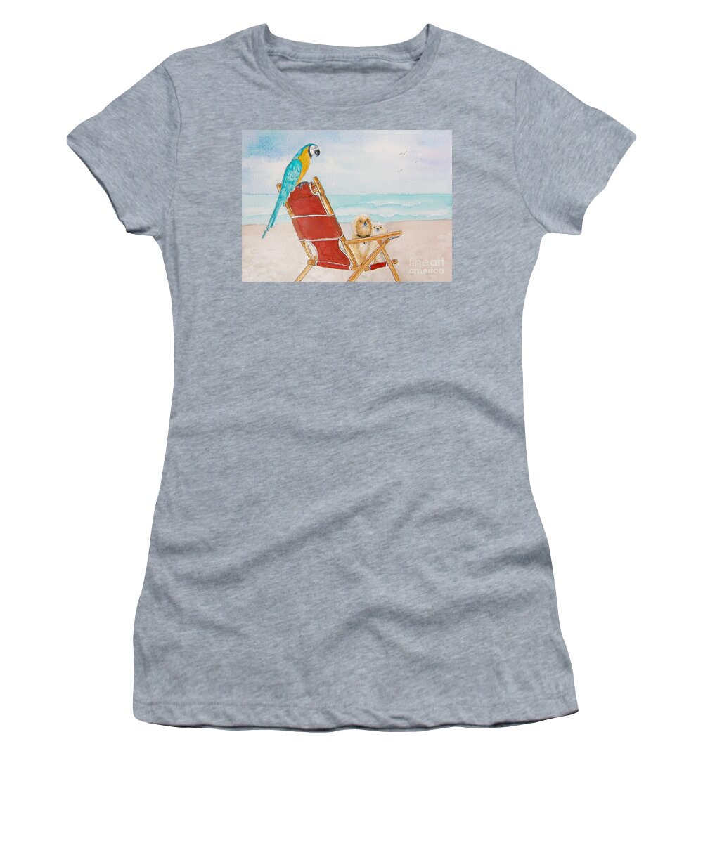 Beach Women's T-Shirt featuring the painting Three Friends at the Beach by Midge Pippel