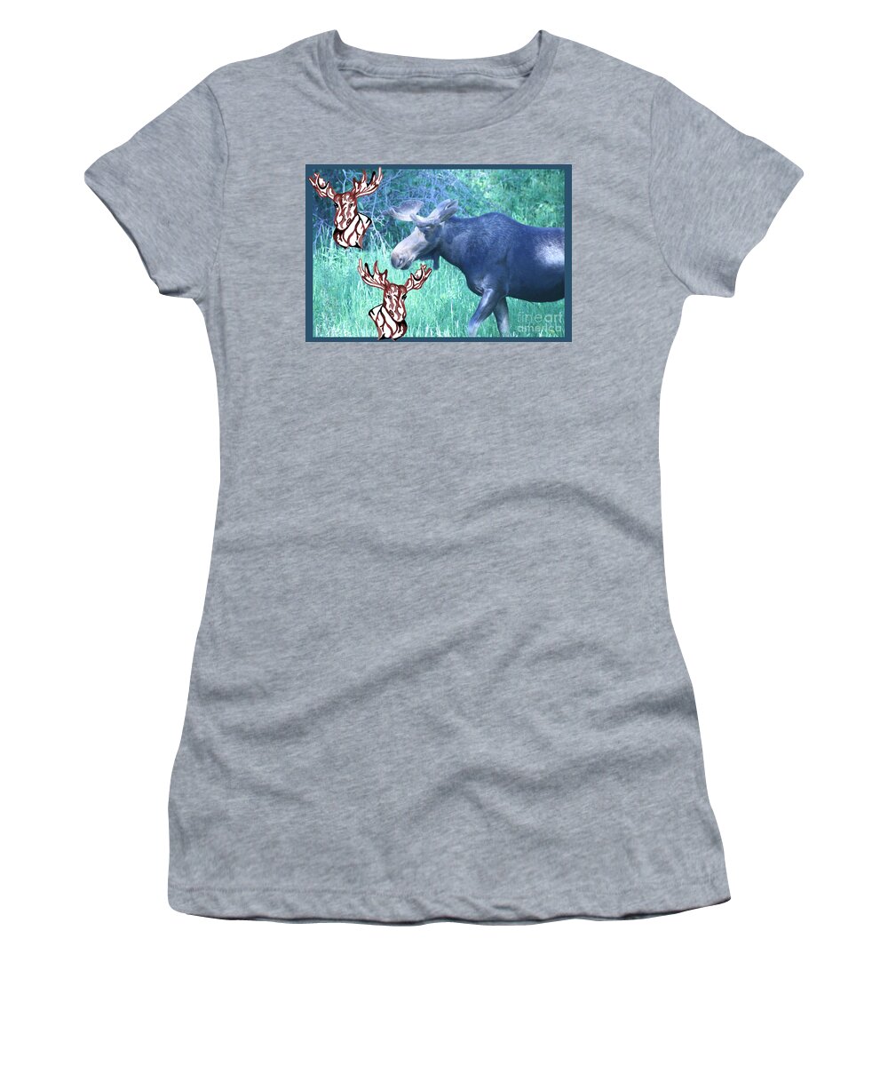 Nature Women's T-Shirt featuring the photograph Three Moose by Mary Mikawoz