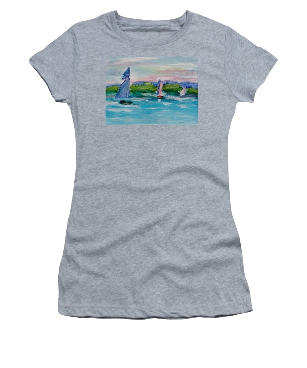 Sailboat Women's T-Shirt featuring the painting Three Sailboats by Jamie Frier