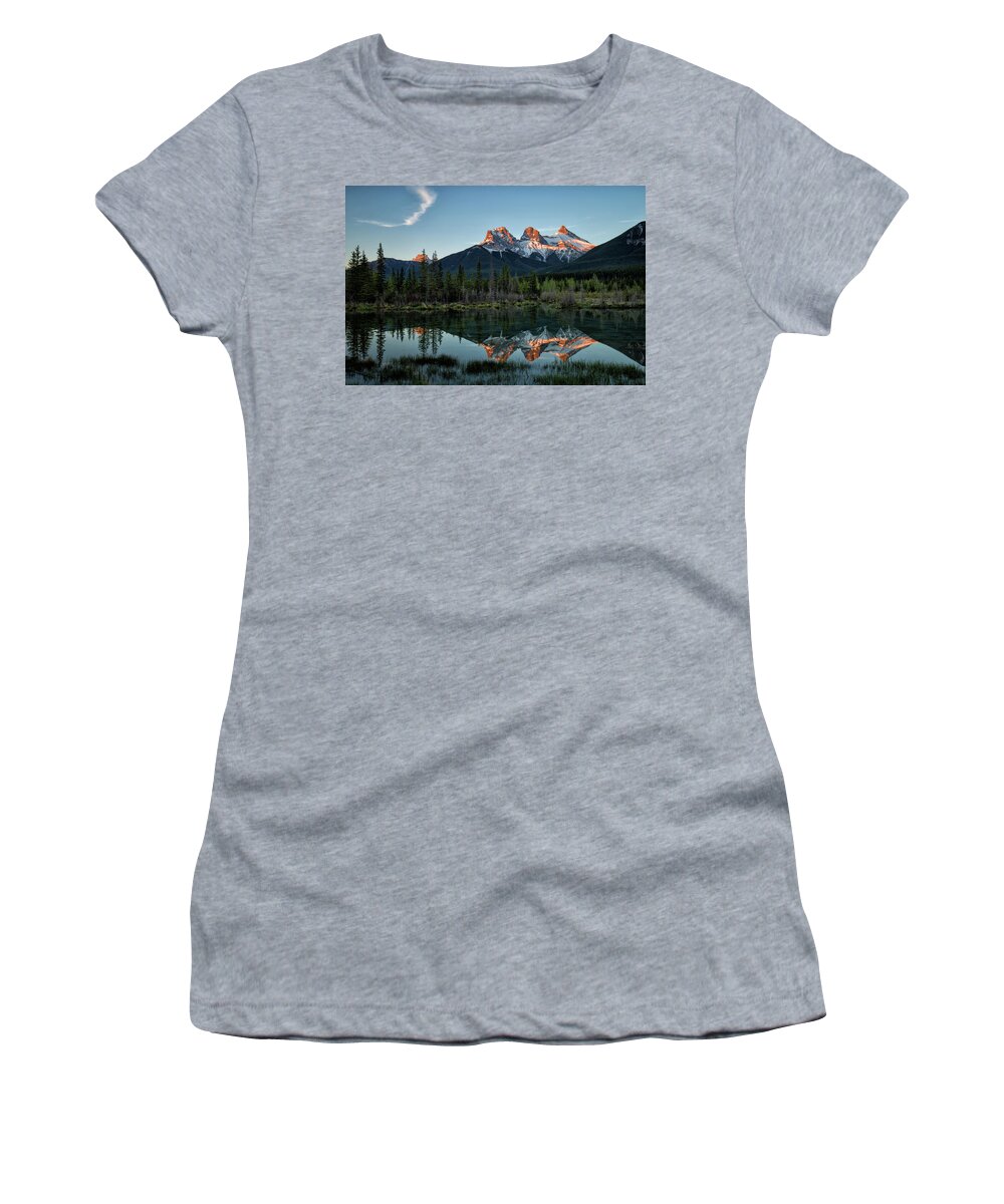 Three Sisters Women's T-Shirt featuring the photograph Three Sisters sunrise by Celine Pollard