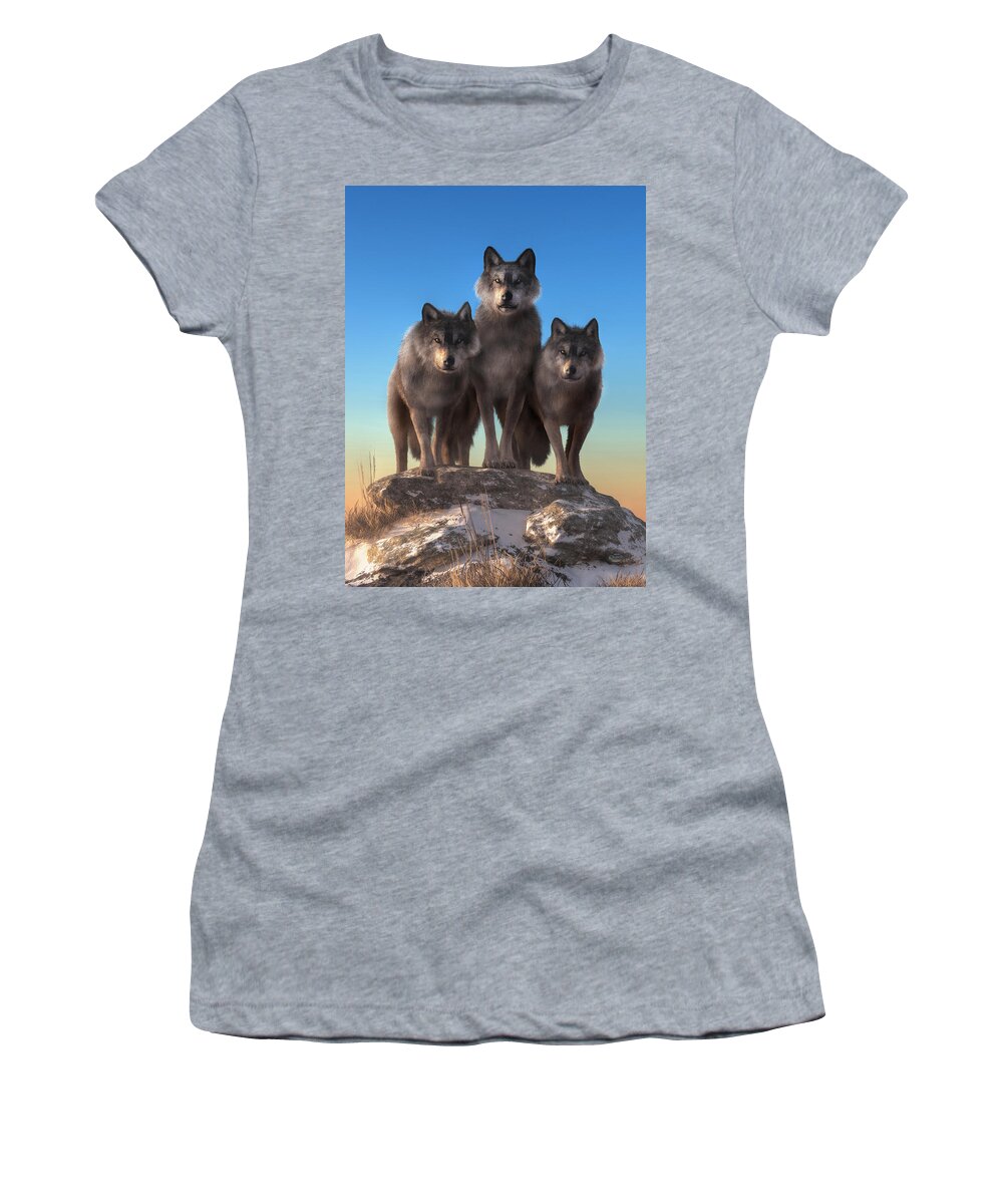 Staring Contest Women's T-Shirt featuring the digital art Three Wolves Watching You by Daniel Eskridge