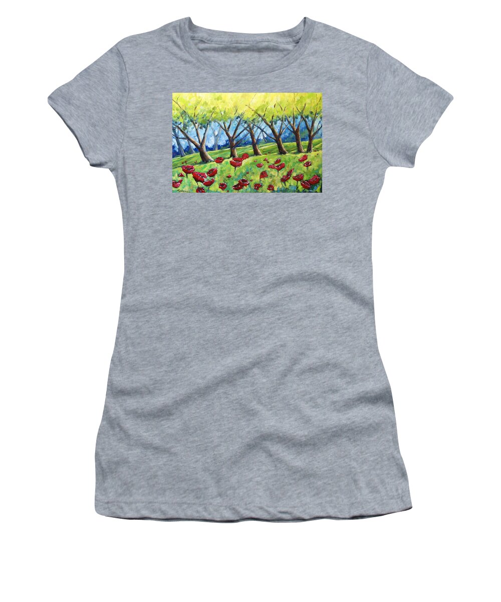 Landscape Women's T-Shirt featuring the painting Through The Meadows by Richard T Pranke