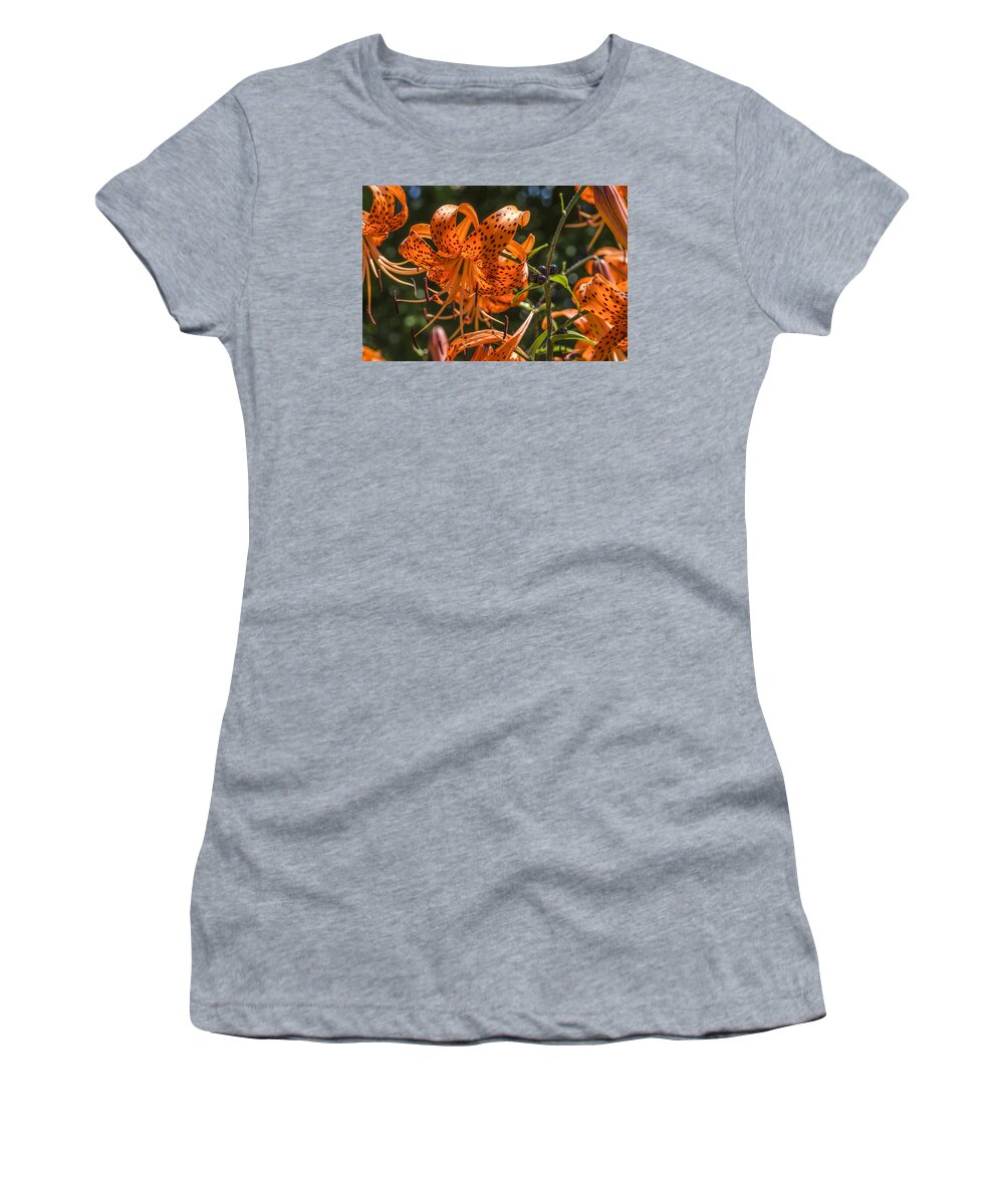 Tiger Lilies Women's T-Shirt featuring the photograph Tiger Lilies in the Sun by Lynn Hansen