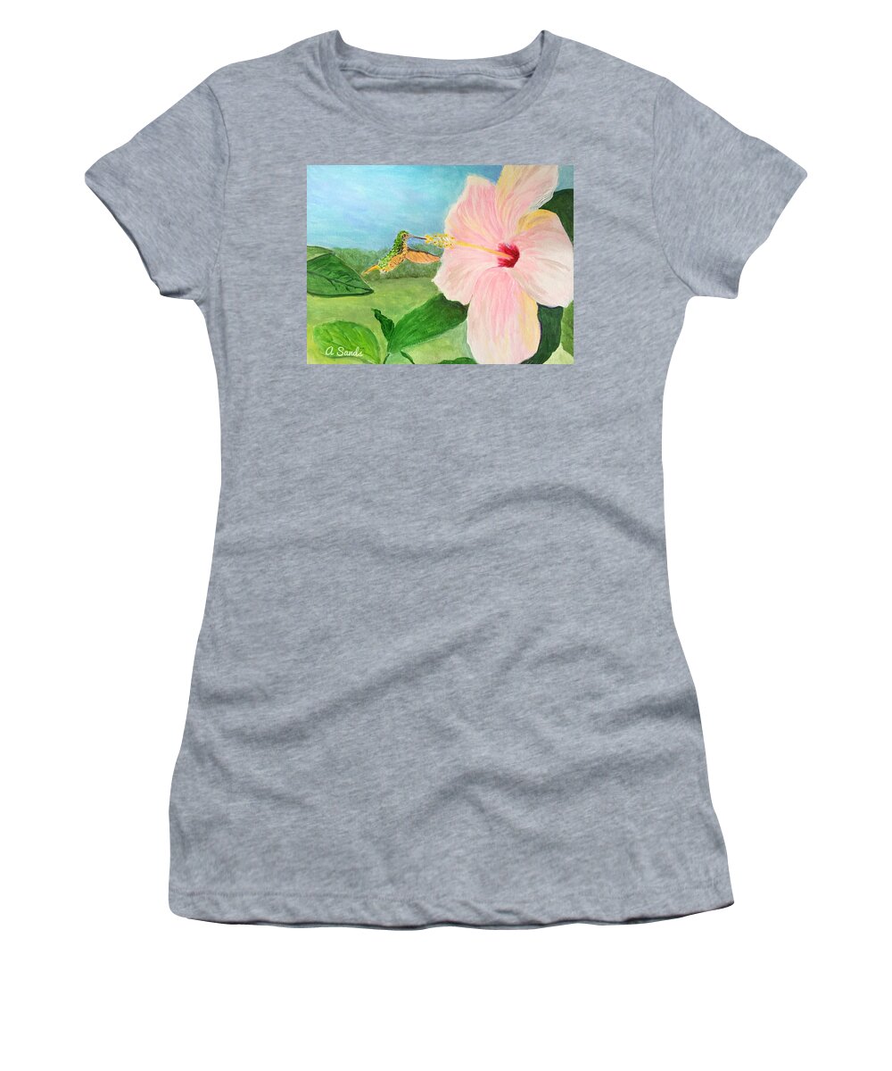 Pink Hibiscus Women's T-Shirt featuring the painting Time for Lunch by Anne Sands