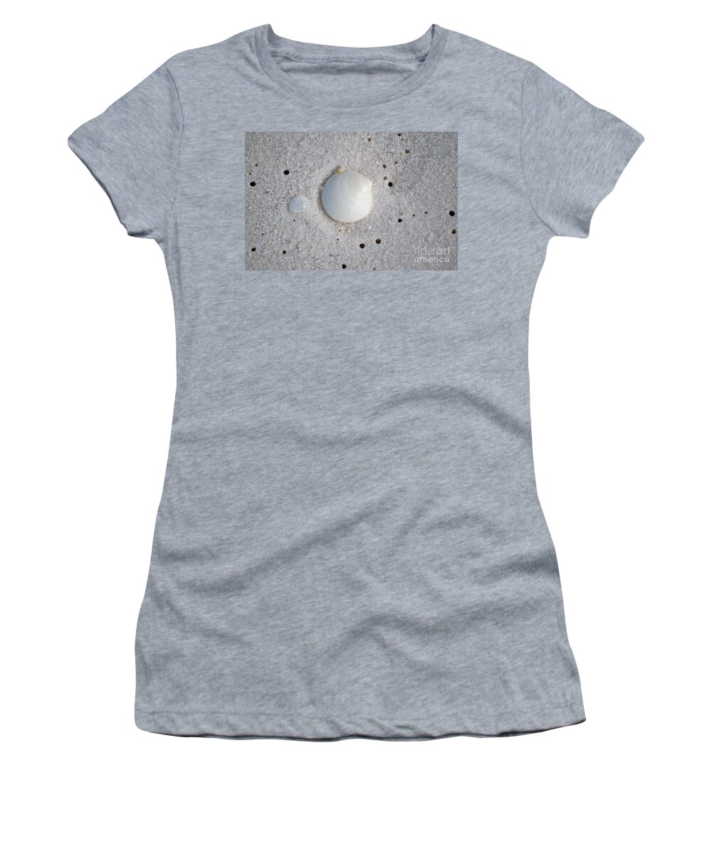 Shell Women's T-Shirt featuring the photograph Tiny Pastel Sea Shells in Fine Wet Sand Macro by Shawn O'Brien