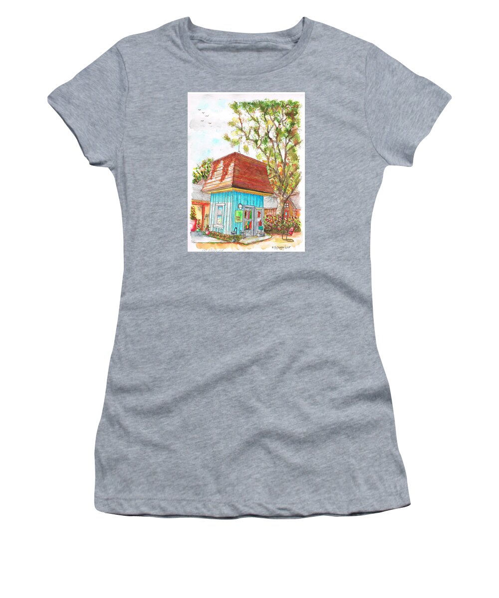 Boutique Women's T-Shirt featuring the painting Tiny Tree Boutique in Los Olivos, California by Carlos G Groppa
