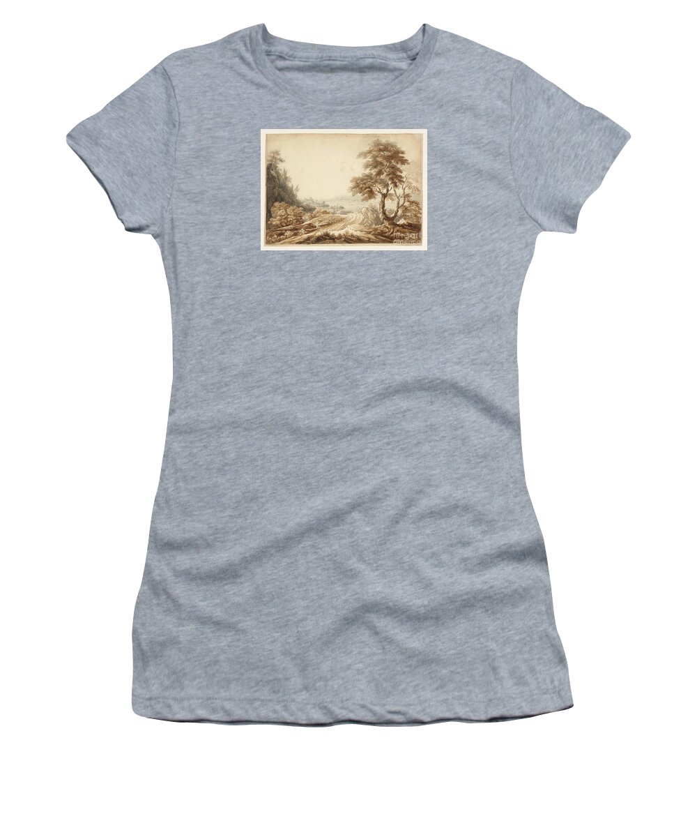 Jean Baptiste Claude Chatelain C.1710�c.1758 Title Landscape Composition With A Lake In The Distance. Forest Women's T-Shirt featuring the painting Title Landscape Composition with a Lake in the Distance by MotionAge Designs