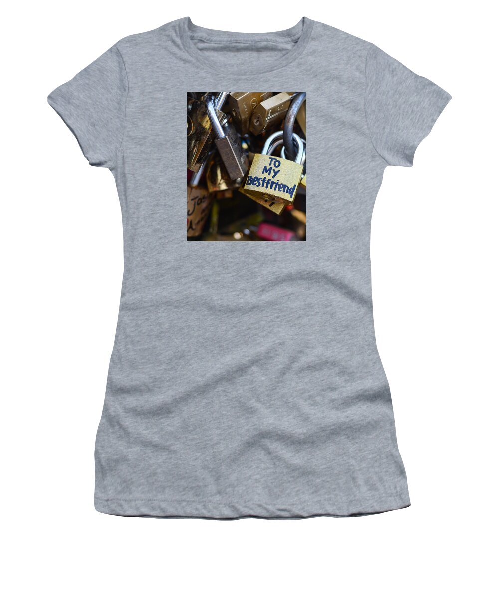 Bestfriend Gift Women's T-Shirt featuring the photograph To My Bestfriend, Love Locks, Paris, France by Nicole Freedman