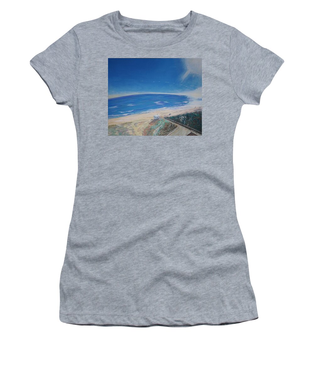 Drone Women's T-Shirt featuring the painting Top View of Waveland Beach by Mike Jenkins