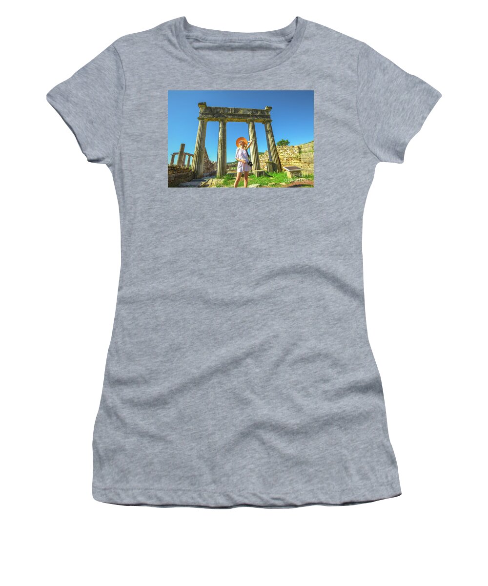 Greece Women's T-Shirt featuring the photograph Tourist traveler photographer by Benny Marty