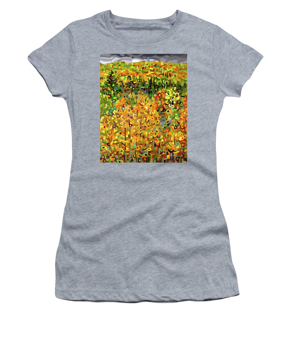Fine Art Women's T-Shirt featuring the painting Towards Autumn by Mandy Budan