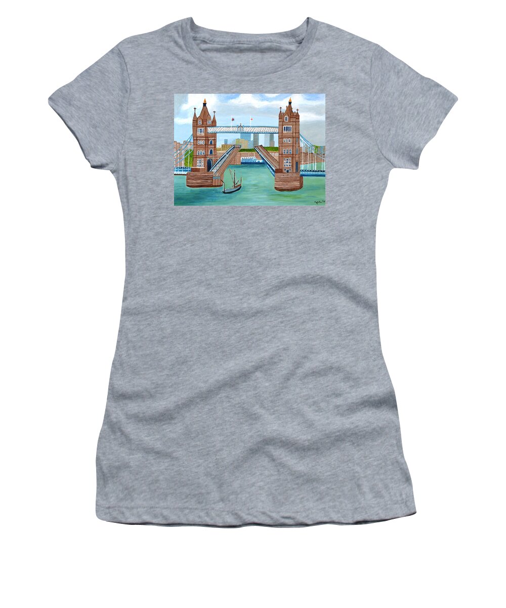 Tower Bridge London Women's T-Shirt featuring the painting Tower Bridge London by Magdalena Frohnsdorff