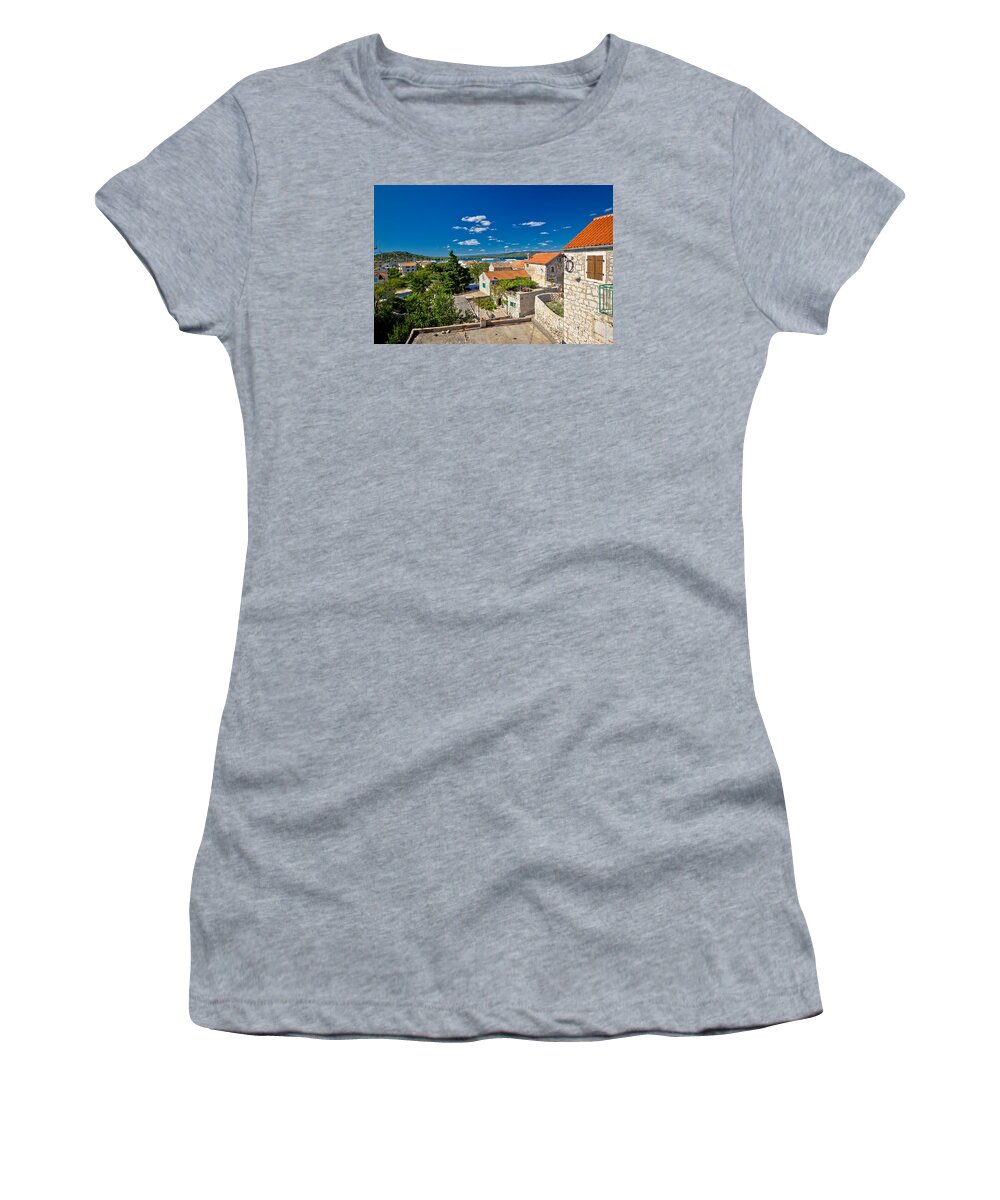 Betina Women's T-Shirt featuring the photograph Town of Betina architecture and coast by Brch Photography