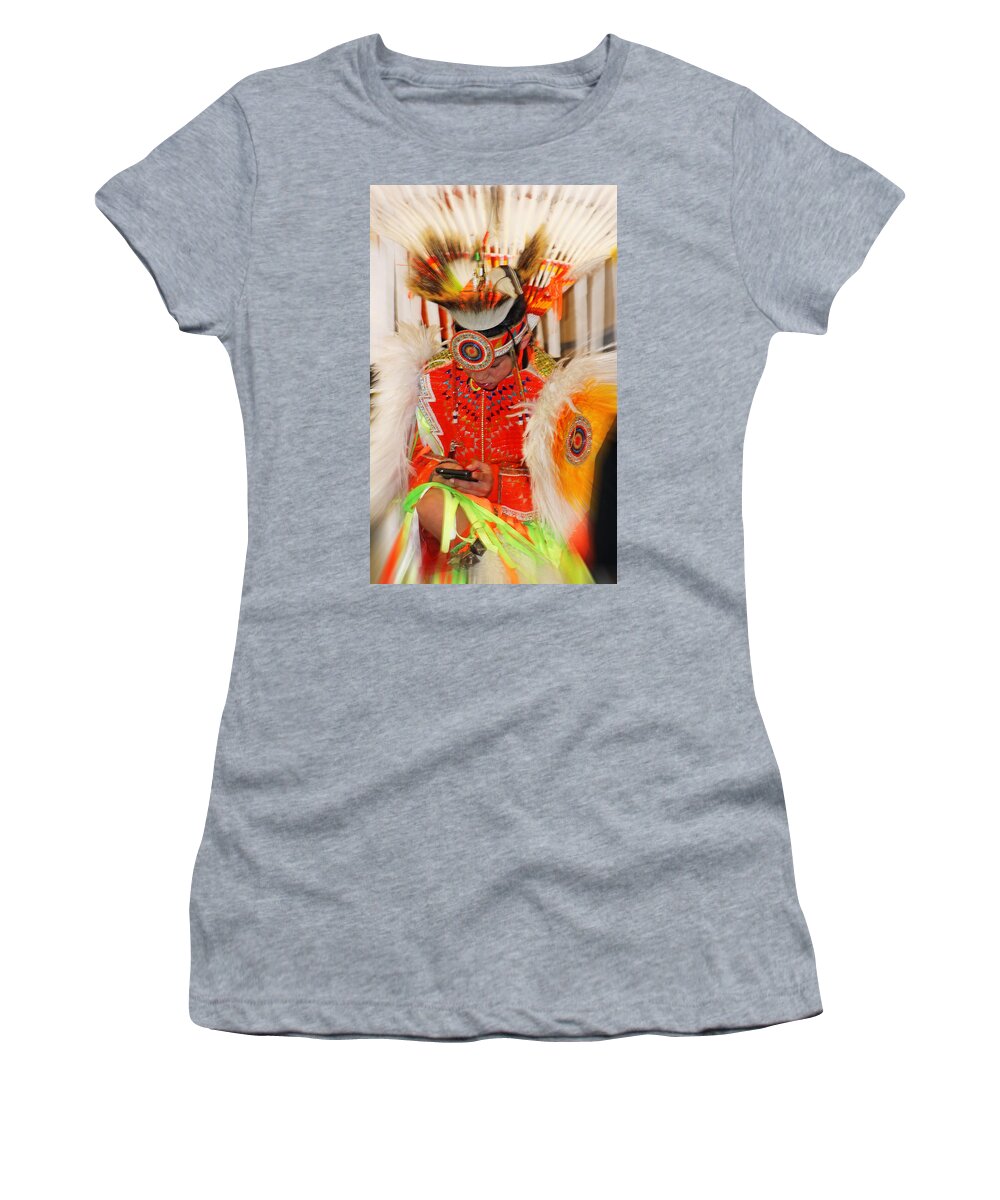 Native Americans Women's T-Shirt featuring the photograph Tradition Meets Technology by Audrey Robillard