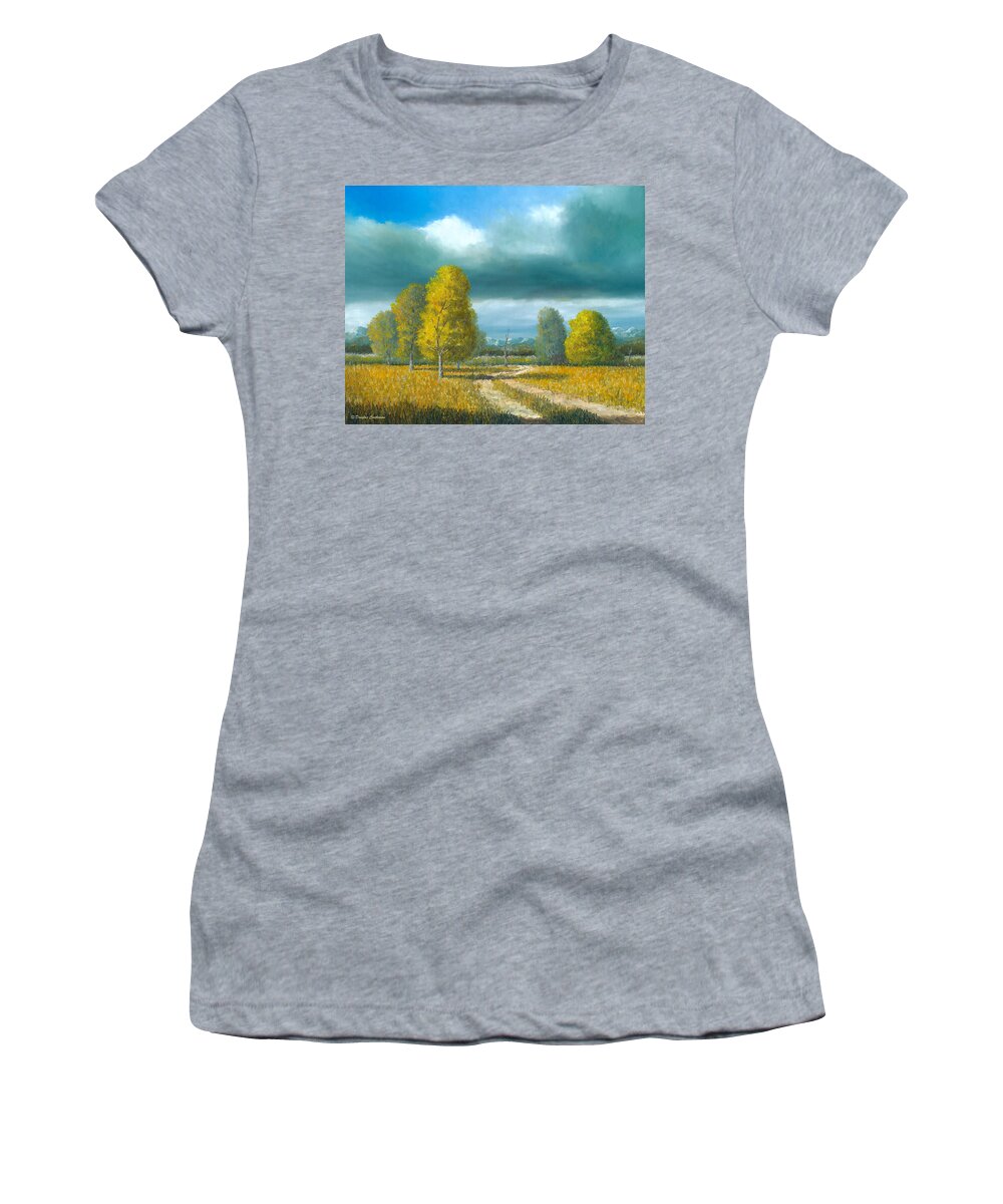 Landscape Women's T-Shirt featuring the painting Trail Under Big Sky by Douglas Castleman