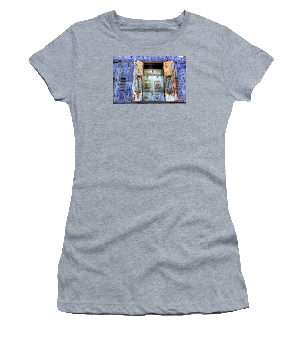 Metal Women's T-Shirt featuring the photograph Train Door by Rochelle Berman