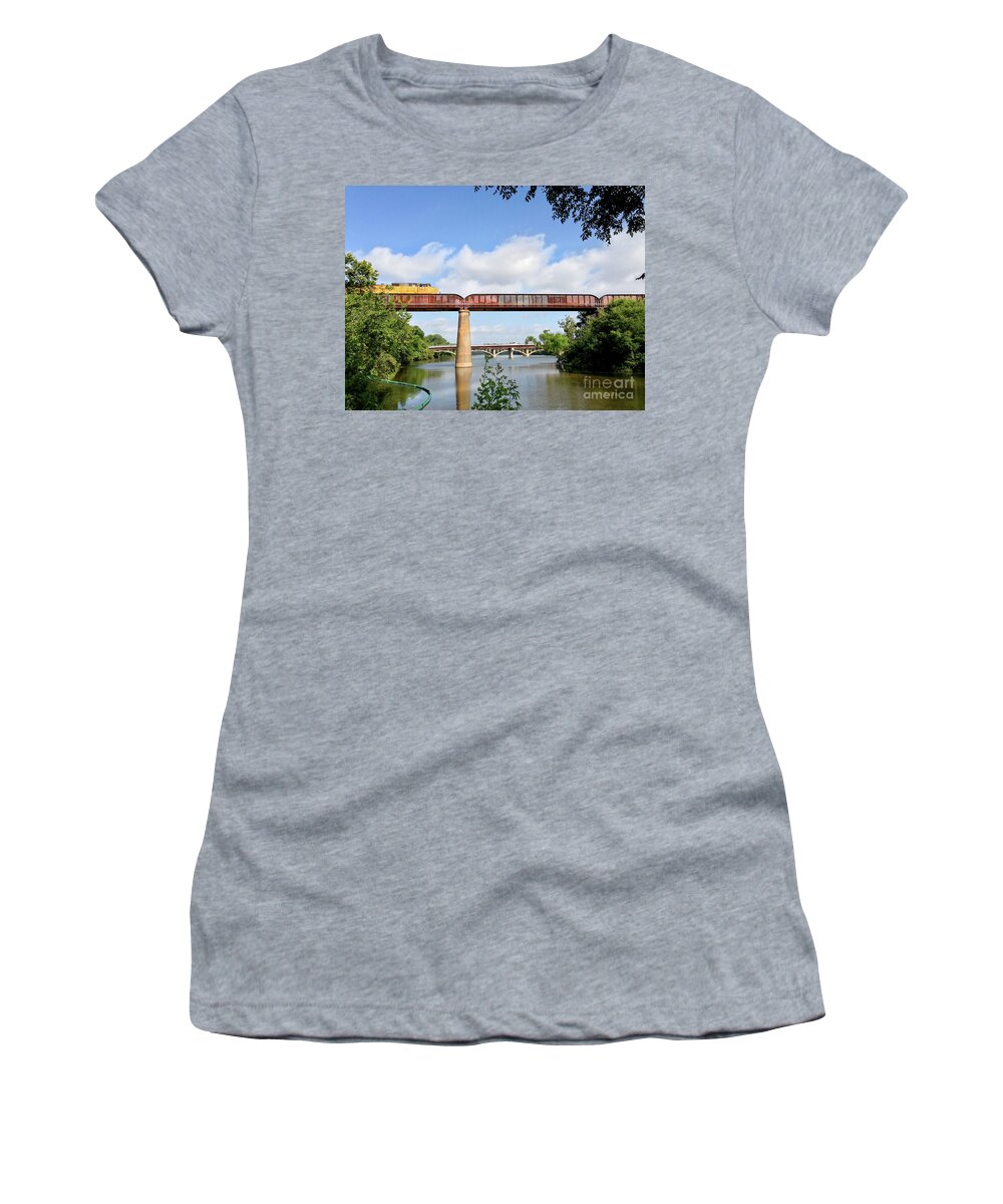 Lady Bird Lake Women's T-Shirt featuring the photograph Train Across Lady Bird Lake by Felipe Adan Lerma