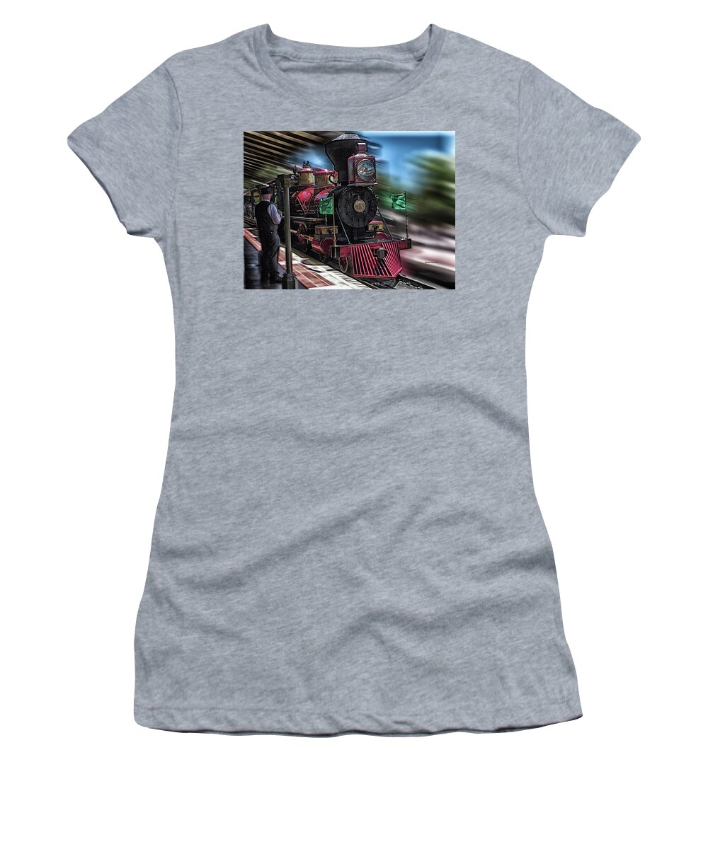 Disney Women's T-Shirt featuring the photograph Train Ride Magic Kingdom MP by Thomas Woolworth