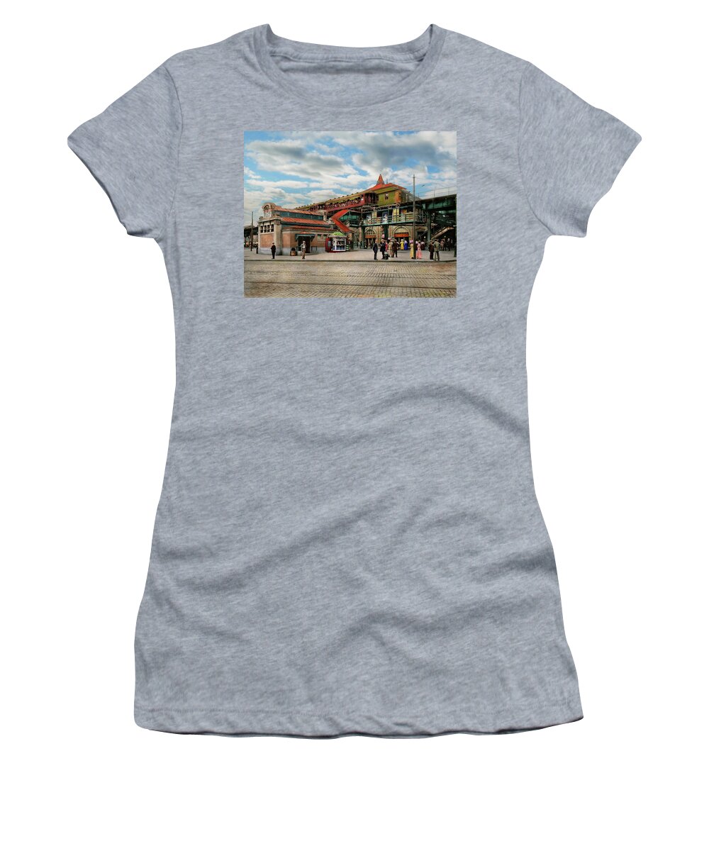 Lirr Women's T-Shirt featuring the photograph Train Station - Atlantic Ave Control House 1910 by Mike Savad