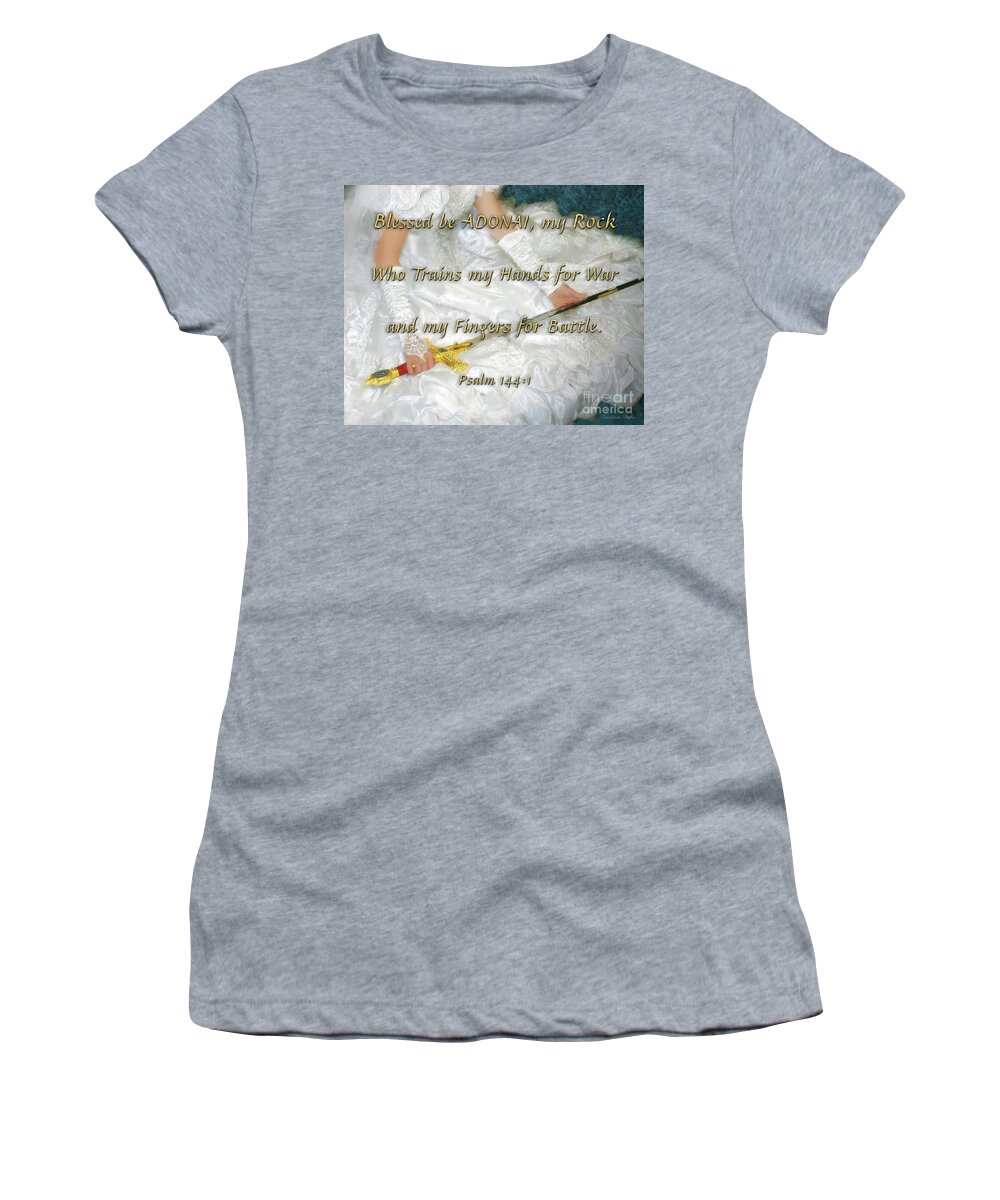 Prophetic Art Women's T-Shirt featuring the painting Trained For Battle by Constance Woods