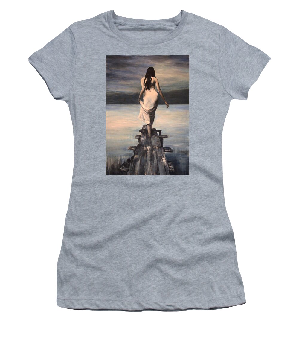Woman Women's T-Shirt featuring the painting Tranquillita by Escha Van den bogerd