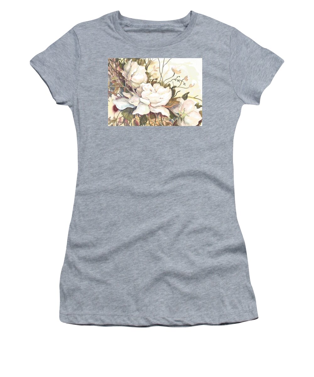 Flowers Women's T-Shirt featuring the painting Tranquility Study in White by Sheri Jo Posselt
